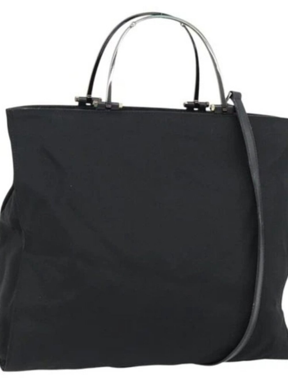 GUCCI Hand Bag Nylon 2way Black Silver 002 1028 3754 Auth 181176